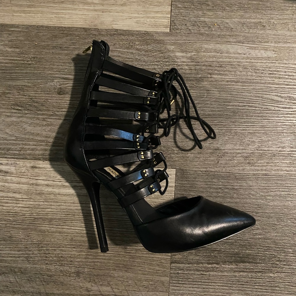 Steve Madden Sts Black Leather Lace-Up Heels